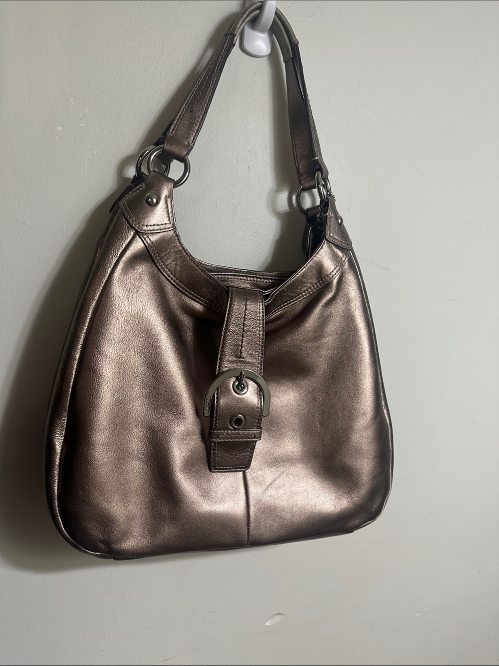 Coach Soho Leather Metallic Bronze Hobo Buckle Shoulder Bag